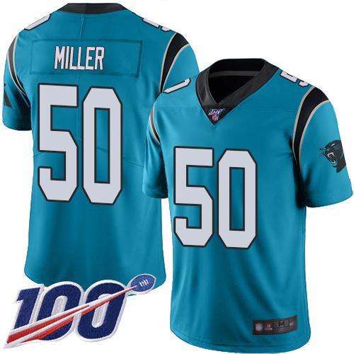 Carolina Panthers Limited Blue Men Christian Miller Jersey NFL Football 50 100th Season Rush Vapor Untouchable